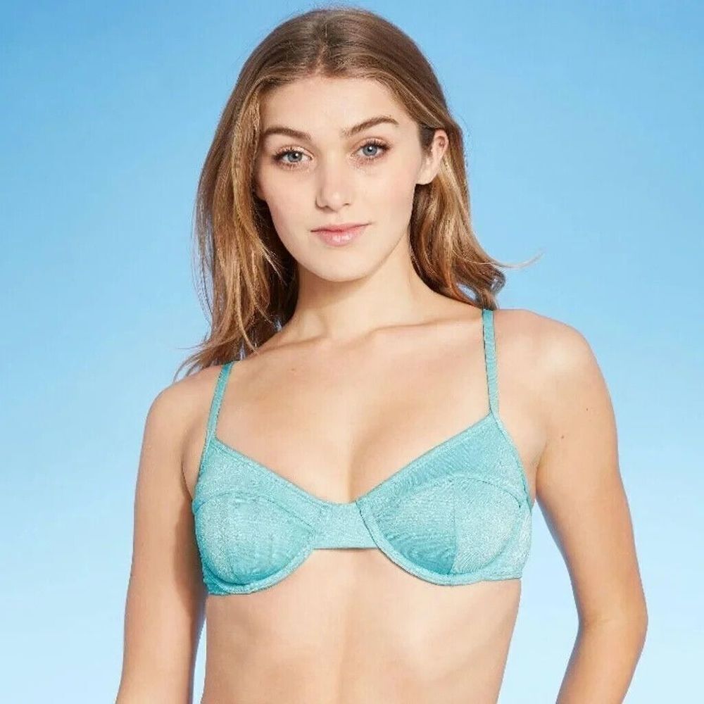 Juniors' Metallic Textured Underwire Bikini Top - Xhilaration Blue - Size L 8-10